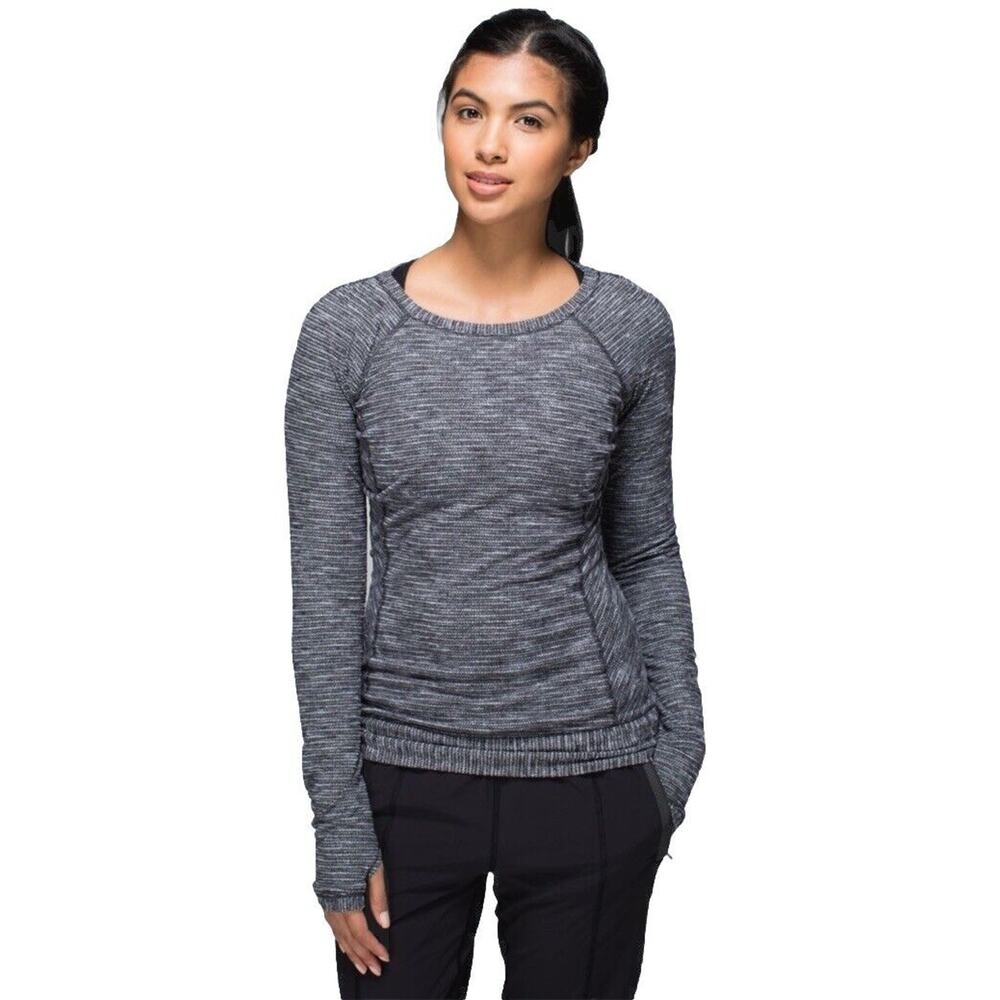 Lululemon Race Your Pace Long Sleeve Running Shirt Women's Size 8 Gray/Black